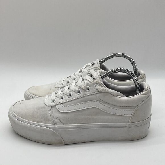 Womens 9.5 Vans Old Skool Stackform Height Sneaker True White Canvas platform - Picture 4 of 9
